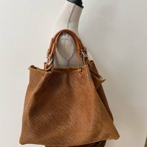 Woven leather tote,double handles, shoulder strap